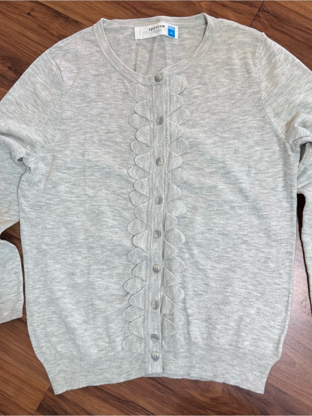 sparrow Anthropologie Gray Scalloped Front Cardigan Feminine